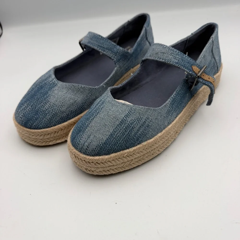 TOMS Womens Mary Jane Espadrille Flats Blue Denim Textile 10021873 Size 6.5